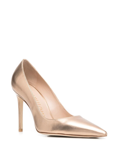 Stuart Weitzman Metallic-effect Leather Pumps In Nude