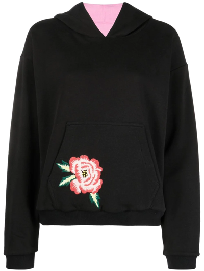 Shop Kenzo Floral Embroidery Hoodie In Schwarz