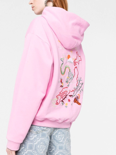 Kenzo Black Floral Embroidery Hoodie Double Face In Schwarz