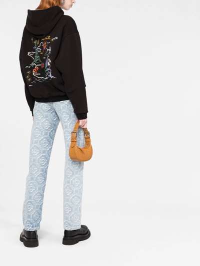 Kenzo Black Floral Embroidery Hoodie Double Face In Schwarz