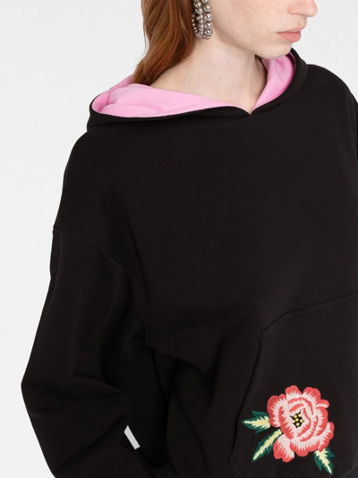 Kenzo Black Floral Embroidery Hoodie Double Face In Schwarz