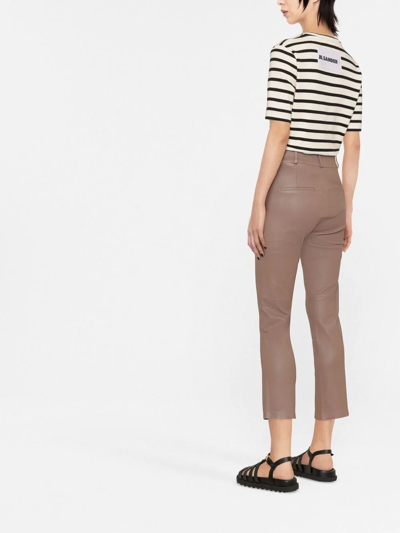 Shop Arma High-waisted Cropped Leather Trousers In Brown