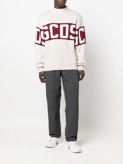 Gcds Intarsia-knit Ribbed Jumper In Nude