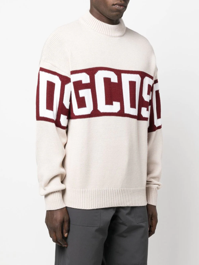 Gcds Intarsia-knit Ribbed Jumper In Nude