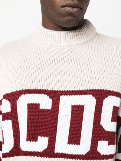 Gcds Intarsia-knit Ribbed Jumper In Nude