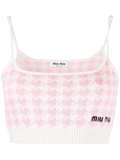 Shop Miu Miu Houndstooth Pattern Knitted Vest Top In Weiss