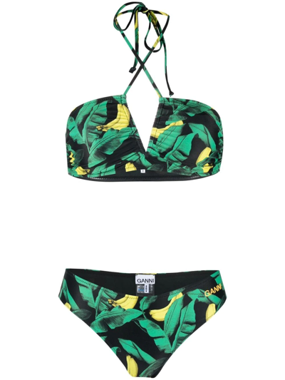 Ganni Banana Tree-print Bikini In Schwarz | ModeSens