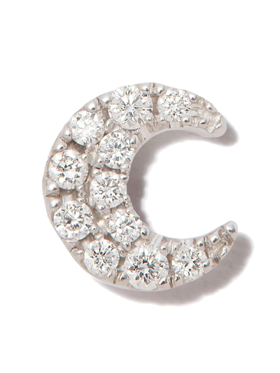 Shop Maria Tash 18kt White Gold Moon Diamond Stud Earring In Silver
