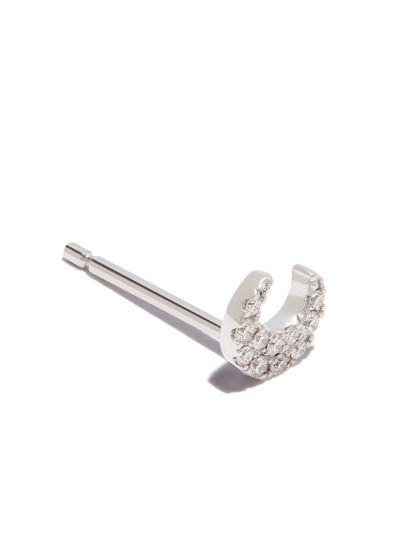 Shop Maria Tash 18kt White Gold Moon Diamond Stud Earring In Silver