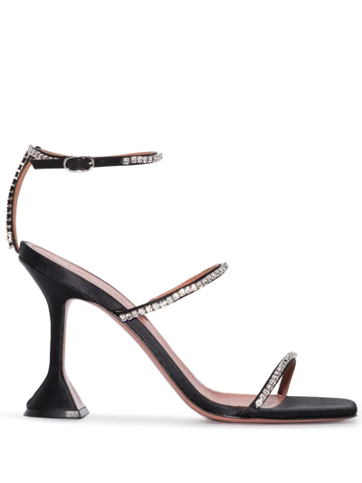 Shop Amina Muaddi Gilda 95mm Rhinestone-embellished Sandals In Black