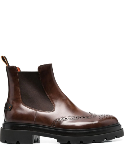 Shop Santoni Leather Ankle Brogue Boots In Brown