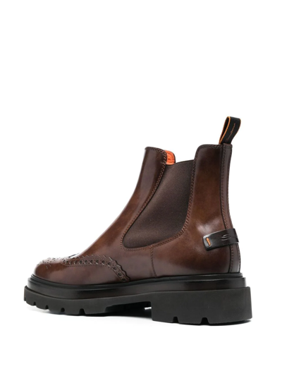 Shop Santoni Leather Ankle Brogue Boots In Brown