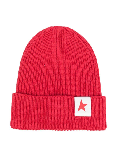 Shop Golden Goose Knitted Logo-patch Beanie In Red