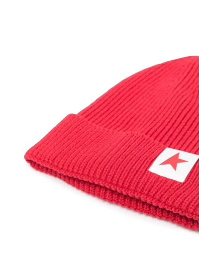 Shop Golden Goose Knitted Logo-patch Beanie In Red