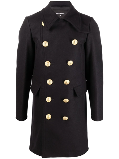 Shop Dsquared2 Double-breasted Wool Coat In Black