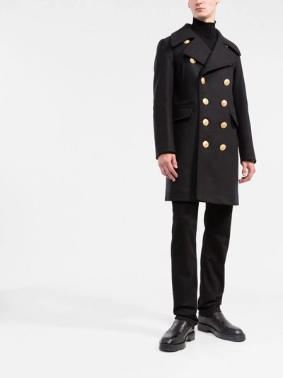 Dsquared2 Black Coat With Double-breasted Fastening And Branded Buttons In Wool Man In Black