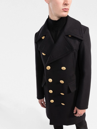Dsquared2 Black Coat With Double-breasted Fastening And Branded Buttons In Wool Man In Black