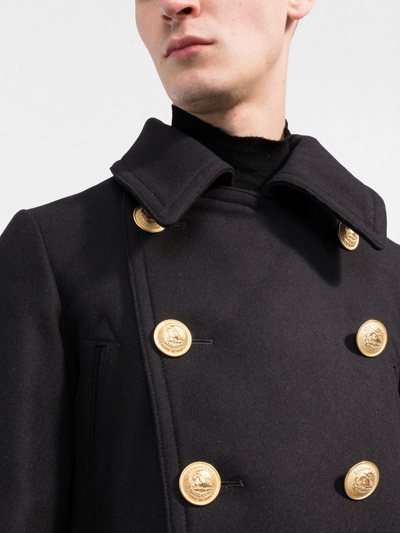 Dsquared2 Black Coat With Double-breasted Fastening And Branded Buttons In Wool Man In Black