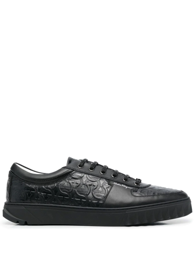 Shop Ferragamo Gancini-embossed Leather Sneakers In Black