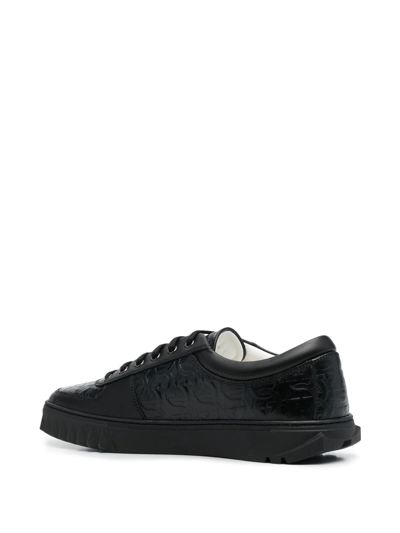 Shop Ferragamo Gancini-embossed Leather Sneakers In Black