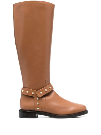 Shop Stuart Weitzman Studded Knee-high Leather Boots In Brown