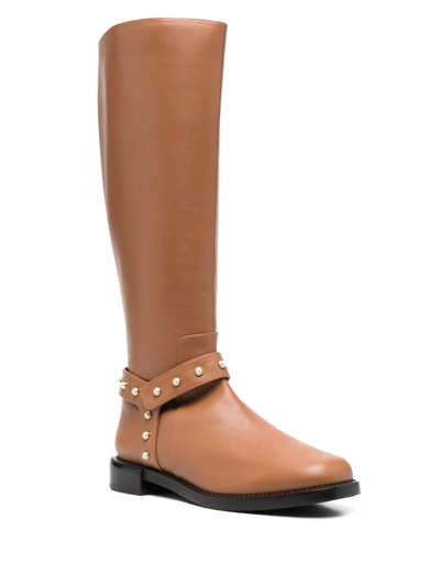 Shop Stuart Weitzman Studded Knee-high Leather Boots In Brown