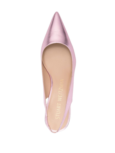 Stuart Weitzman Metallic-effect Pointed Pumps In Pink