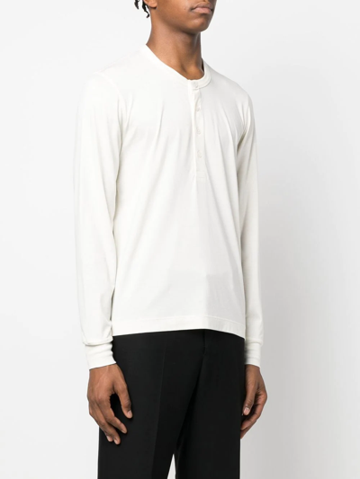 Shop Tom Ford Henley-neck Long-sleeve T-shirt In Neutrals