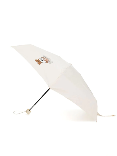 Shop Moschino Logo-print Umbrella In Neutrals