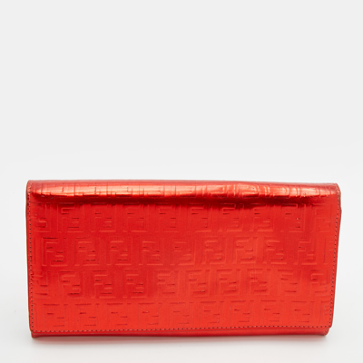 Pre-owned Fendi Red Zucchino Patent Leather Flap Wallet