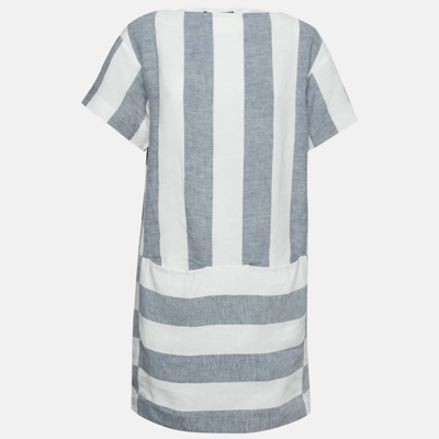 Pre-owned Weekend Max Mara Blue & White Striped Linen Dress M