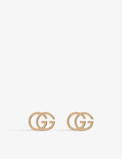 Shop Gucci Women's Gold Gg Running 18ct Rose-gold Stud Earrings