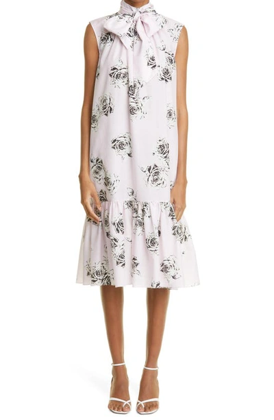 Shop Adam Lippes Sleeveless Floral Print Bow Detail Cotton Dress In Pale Pink Floral