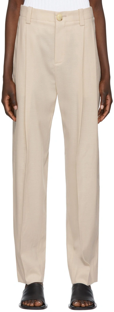 Vince Pleated-front Tapered High-waist Trousers In Pale Fawn