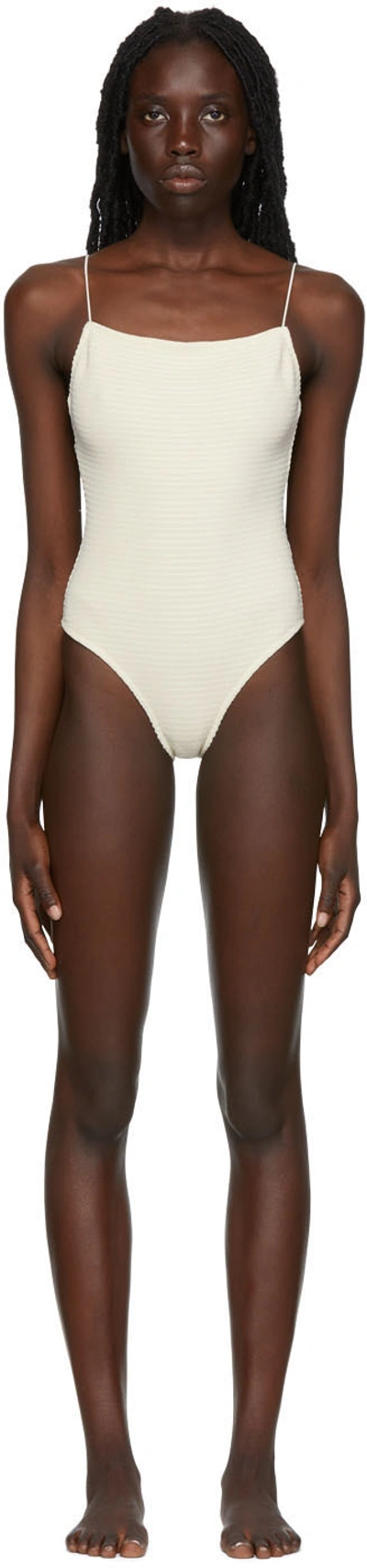 Shop Totême Off-white Smocked One-piece Swimsuit In 172 Tofu