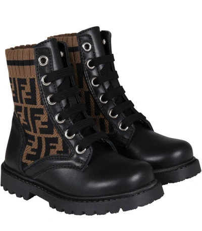 Shop Fendi Black Boots With Double Ff In Nero-tabacco