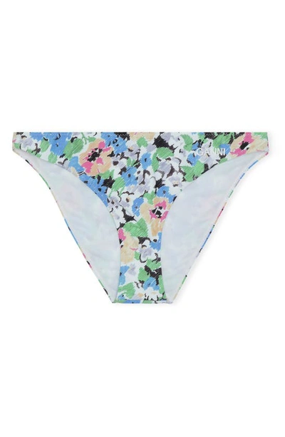 Shop Ganni Floral Recycled Blend Bikini Bottoms In Floral Azure Blue