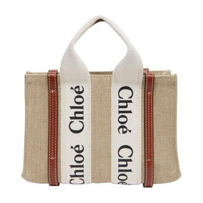 Shop Chloé Woody Mini Tote Bag In White Brown 1