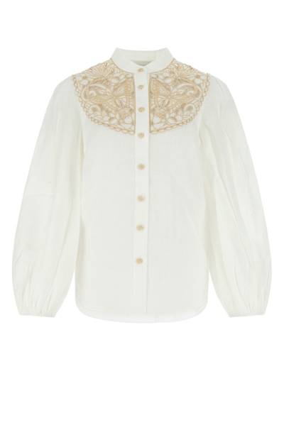 Shop Zimmermann Embroidered Buttoned Blouse In White