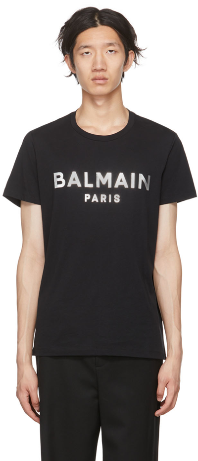 Shop Balmain Black Organic Cotton T-shirt In Eac Noir/argent