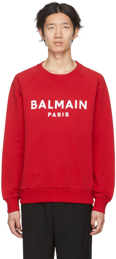 Shop Balmain Red Flocked Sweatshirt In Mdd Rouge/blanc