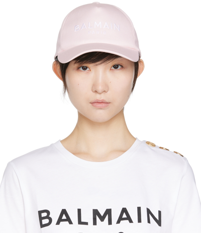 Shop Balmain Pink Logo Cap In 4ao Rose Clair