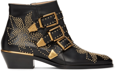 Shop Chloé Black Susanna Ankle Boots In 0zy Black Gold