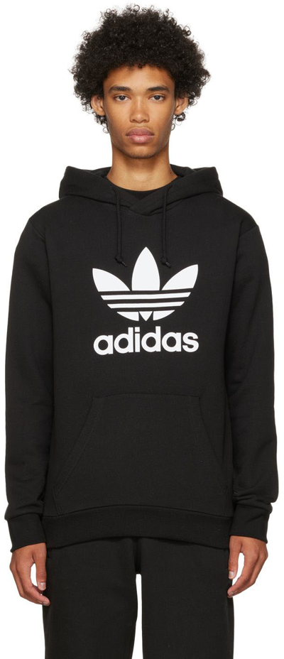 Shop Adidas Originals Black Adicolor Classics Trefoil Hoodie In Black/white