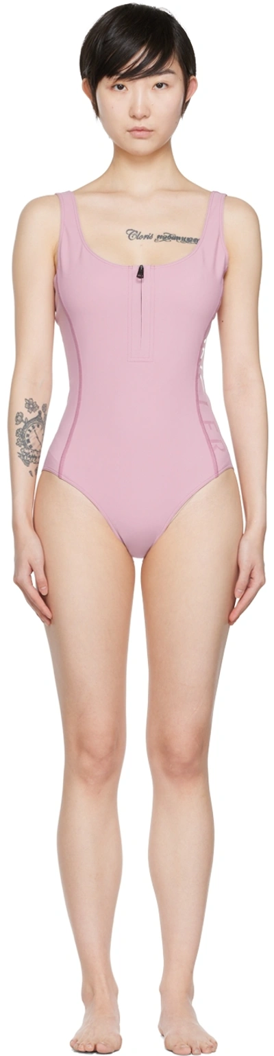 Shop Moncler Purple Zip-up One-piece Swimsuit In 60h Pink