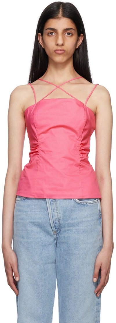 Frame Cotton-blend Tie-back Tank Top In Htpk