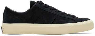 Shop Tom Ford Navy Cambridge Low-top Sneakers In U5034 Midnight Blue