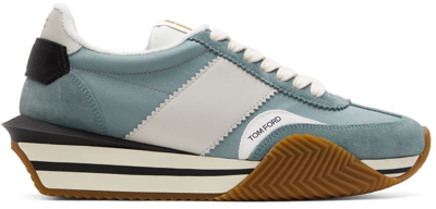 Shop Tom Ford Blue James Low-top Sneakers In C5105 Pale Blue + Wh