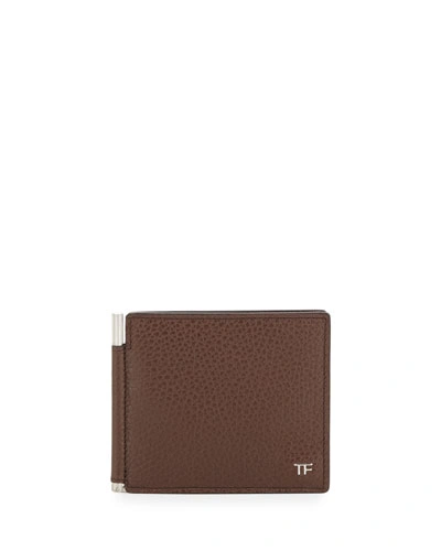 Tom Ford Leather Bifold Wallet With Money Clip, Brown 