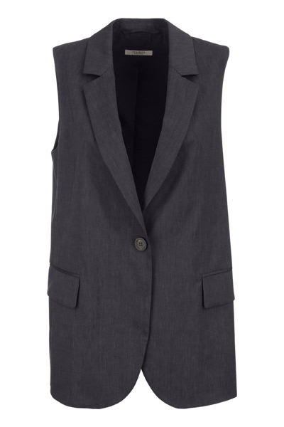 Shop Peserico Wool And Linen Waistcoat In Blue